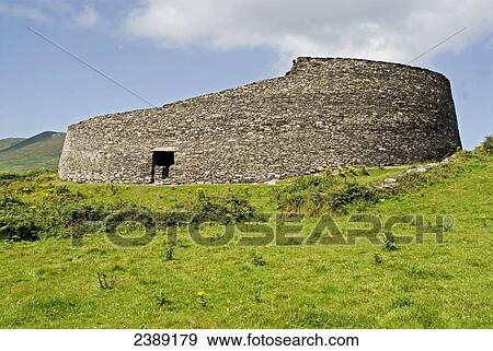 Low angle view of fort on hill, Cahergall Stone Fort, Iveragh Peninsula, County Kerry, Munster, Ireland View Large Photo Image Stock Photo - Low angle view of fort on hill, Cahergall Stone Fort, Iveragh Peninsula, County Kerry, Munster, Ireland . Fotosearch