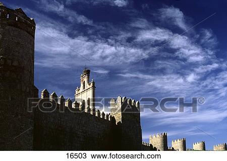 Low angle view of fortified wall of castle, Avila, Spain View Large Photo Image Stock Image - Low angle view of fortified wall of castle, Avila, Spain . Fotosearch