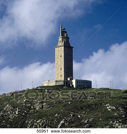 Stock Image - Low angle view of Hercules tower, Spain, Europe . Fotosearch