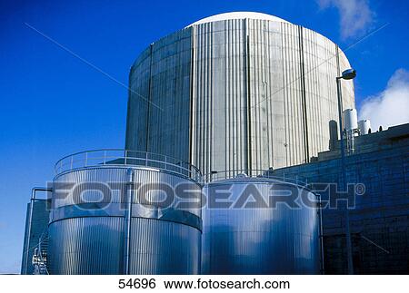 Stock Photograph - Low angle view of nuclear power plant, Almaraz Nuclear Power Plant, Almaraz, Caceres Province, Extremadura, Spain . Fotosearch