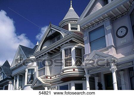 Stock Image - Low angle view of Victorian style houses, San Francisco, California, USA . Fotosearch