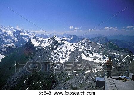 Stock Photo - Man looking at view, Schilthorn, Bernese Alps, Switzerland . Fotosearch