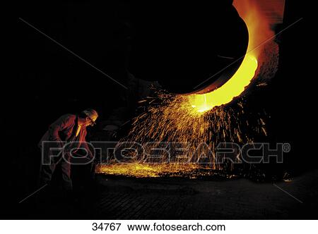Man working in front of melting blast furnace View Large Photo Image Stock Photo - Man working in front of melting blast furnace . Fotosearch