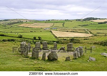 Picture - Megalith in field, Drombeg Stone Circle, Glandore, Cork County, Munster, Ireland . Fotosearch