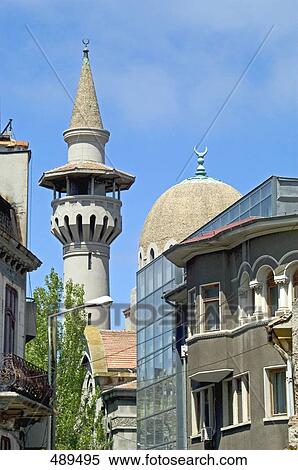Minaret of mosque in city, Constanta, Romania View Large Photo Image Stock Photography - Minaret of mosque in city, Constanta, Romania . Fotosearch