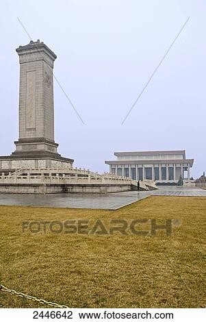 Monument with mausoleum in background, Mausoleum of Mao Zedong, Tienemin Square, Beijing, China View Large Photo Image Stock Image - Monument with mausoleum in background, Mausoleum of Mao Zedong, Tienemin Square, Beijing, China . Fotosearch