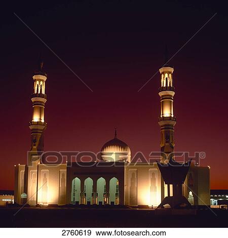 Mosque lit up at night, Al Dhaid, United Arab Emirates View Large Photo Image Stock Photo - Mosque lit up at night, Al Dhaid, United Arab Emirates . Fotosearch