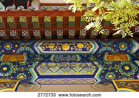 Stock Image - Mural on wall of temple, Forbidden City, Beijing, China . Fotosearch