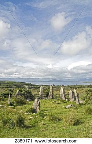 Stock Image - Neolithic stone circle on landscape, Ardgroom, Munster, Ireland . Fotosearch