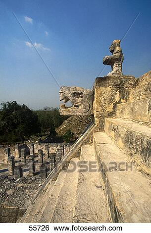 Stock Photograph - Old ruin of temple, Temple Of The Warriors, Chichen Itza, Yucatan, Mexico . Fotosearch