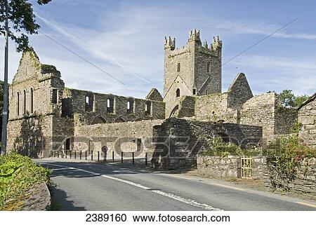 Old ruins of abbey at roadside, Jerpoint Abbey, Thomastown, County Kilkenny, Leinster, Ireland  View Large Photo Image Stock Image - Old ruins of abbey at roadside, Jerpoint Abbey, Thomastown, County Kilkenny, Leinster, Ireland . Fotosearch