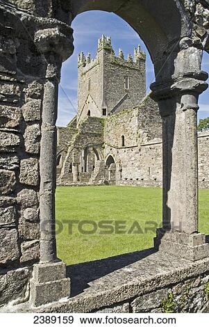 Stock Photo - Old ruins of abbey, Jerpoint Abbey, Thomastown, County Kilkenny, Leinster, Ireland . Fotosearch