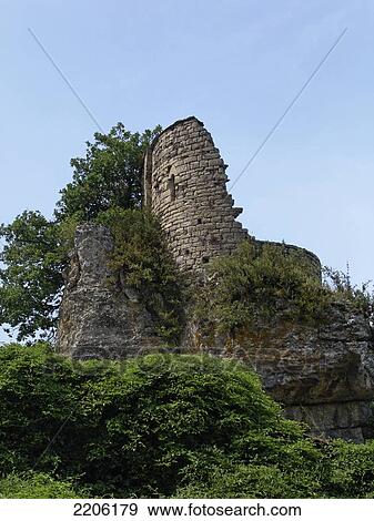 Stock Photo - Old ruins of castle against sky, France . Fotosearch
