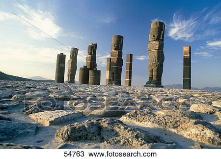 Stock Image - Old ruins of columns, Tula, Mexico . Fotosearch