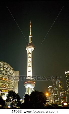 Oriental Pearl Tower illuminated at night, Shanghai, China, Asia View Large Photo Image Stock Image - Oriental Pearl Tower illuminated at night, Shanghai, China, Asia . Fotosearch