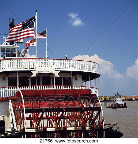 Paddleboat in river, Mississippi River, New Orleans, Louisiana, Usa View Large Photo Image Stock Photograph - Paddleboat in river, Mississippi River, New Orleans, Louisiana, Usa . Fotosearch