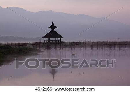 Stock Photograph - Pagoda on Lake Inle, Myanmar . Fotosearch