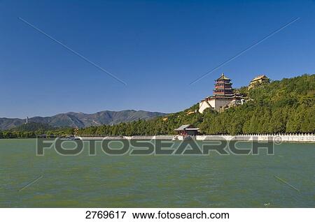 Stock Photo - Palace at waterfront, Summer Palace, Lake Kunming, Beijing, China . Fotosearch