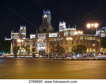 Palace lit up at night, Fuente de la Cibeles, Plaza De La Cibeles, Madrid, Spain View Large Photo Image Stock Image - Palace lit up at night, Fuente de la Cibeles, Plaza De La Cibeles, Madrid, Spain . Fotosearch