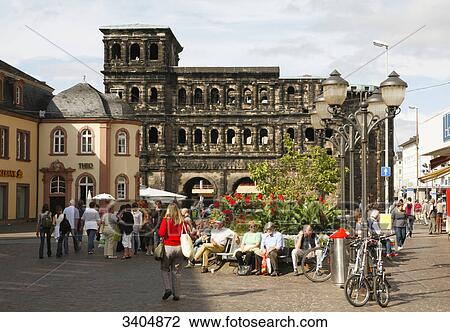 Stock Image - Pedestrian area in front of Porta Nigra, Trier, Germany . Fotosearch
