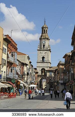 Stock Image - Pedestrian area with a view of the Torre de Reloj, Toro, Spain . Fotosearch