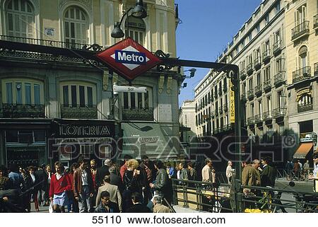 Stock Image - People at subway entrance, Puerta Del Sol, Madrid, Spain . Fotosearch