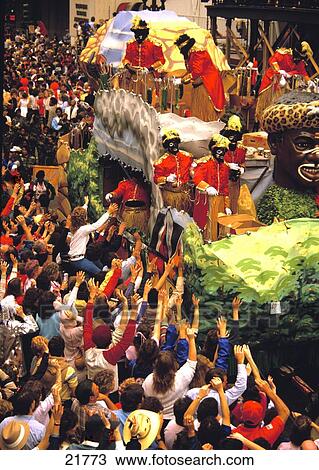 Stock Image - People celebrating Mardi Gras festival, New Orleans, Louisiana, Usa . Fotosearch