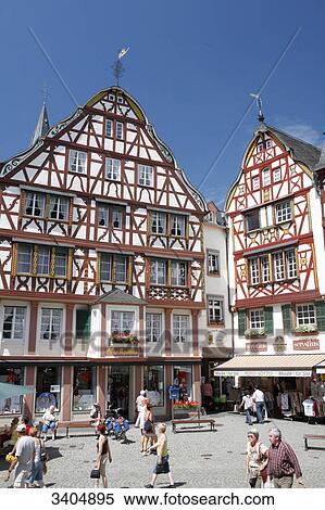 Stock Photography - People on the marketplace in Bernkastel-Kues, Rhineland-Palatinate, Germany . Fotosearch