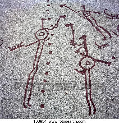 Picture - Petroglyphs on rock face, Sweden . Fotosearch