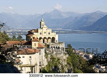 Stock Image - Pilgrimage church, Madonna del Sasso, Locarno, Ticino, Switzerland . Fotosearch