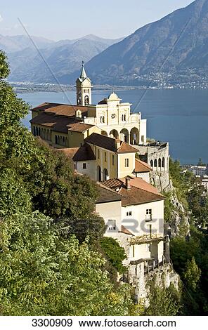 Stock Photo - Pilgrimage church, Madonna del Sasso, Locarno, Ticino, Switzerland . Fotosearch