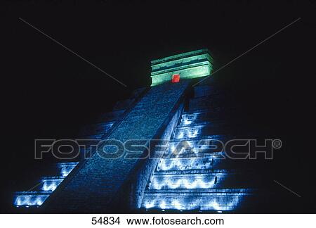 Pyramid lit up at night, Kukulkan Pyramid, Chichen Itza, Yucatan, Mexico View Large Photo Image Picture - Pyramid lit up at night, Kukulkan Pyramid, Chichen Itza, Yucatan, Mexico . Fotosearch