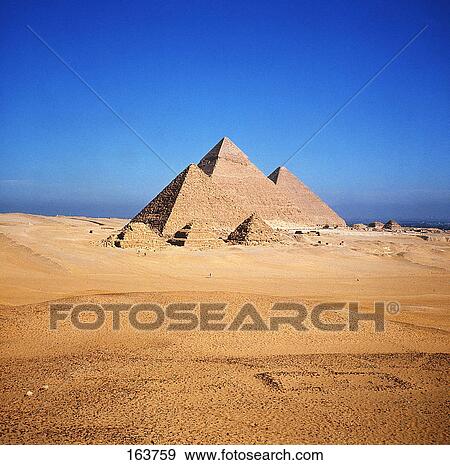 Stock Photo - Pyramids on landscape, Giza Pyramids, Cairo, Egypt . Fotosearch