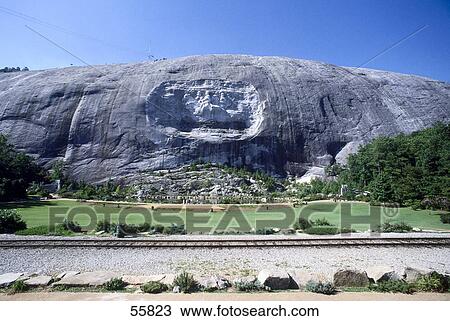 Stock Image - Railroad track in front of mountain, Stone Mountain, Atlanta, Georgia, USA . Fotosearch