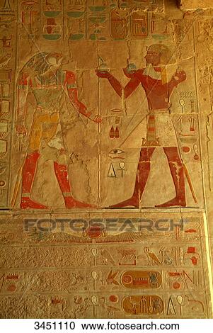Stock Image - Relief on a wall, Hatschepsut Temple, Luxor, Egypt, detail . Fotosearch