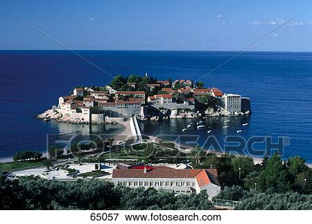 Stock Photo - Resorts on island, Sveti Stefan, Monte . Fotosearch