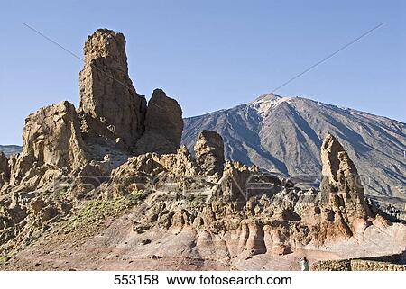 Stock Photo - Rock formations on volcanic landscape, Roque Chinchado, Pico De Teide, El Teide National Park, Tenerife, Canary Islands, Spain . Fotosearch