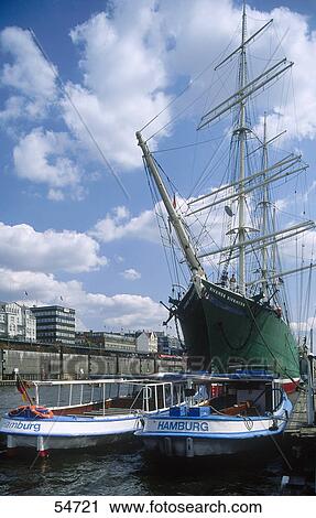 Sailing ship at harbor, Landungsbruecken, St. Pauli, Hamburg, Germany View Large Photo Image Stock Image - Sailing ship at harbor, Landungsbruecken, St. Pauli, Hamburg, Germany . Fotosearch