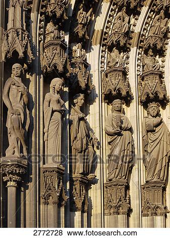 Stock Photo - Sculptures on wall of cathedral, Cologne Cathedral, Cologne, Rhineland, North Rhine-Westphalia, Germany . Fotosearch