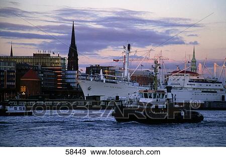 Stock Photo - Ships at the port, Hamburg, Germany . Fotosearch