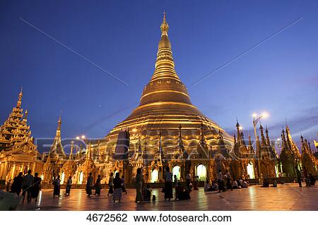 Shwedagon Pagoda at night, Rangoon, Myanmar View Large Photo Image Stock Image - Shwedagon Pagoda at night, Rangoon, Myanmar . Fotosearch