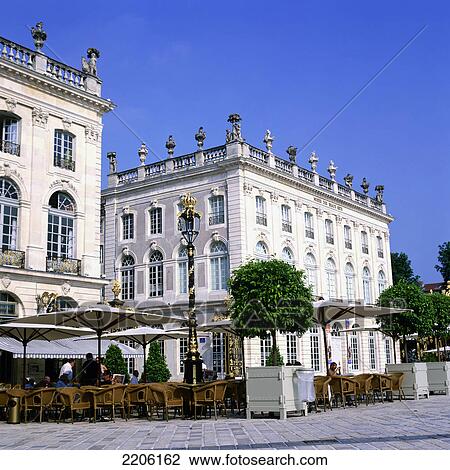 Sidewalk cafe in front of buildings, Place Stanislas, Nancy, Lorraine, France View Large Photo Image Stock Image - Sidewalk cafe in front of buildings, Place Stanislas, Nancy, Lorraine, France . Fotosearch