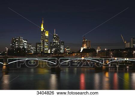 Skyline of Frankfurt at night, Germany View Large Photo Image Stock Photograph - Skyline of Frankfurt at night, Germany . Fotosearch