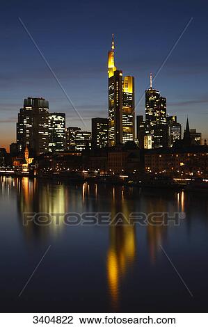 Skyline of Frankfurt at twilight, Germany View Large Photo Image Stock Image - Skyline of Frankfurt at twilight, Germany . Fotosearch