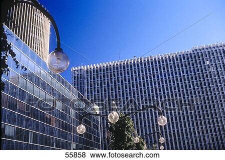 Stock Photo - Skyscrapers in city, AZCA, Madrid, Spain . Fotosearch