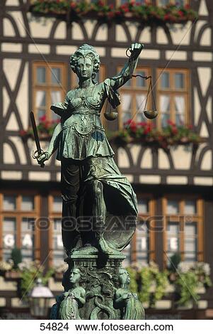 Statue of Justice Romer at fountain, Frankfurt, Frankfurt, Hessen, Germany View Large Photo Image Picture - Statue of Justice Romer at fountain, Frankfurt, Frankfurt, Hessen, Germany . Fotosearch