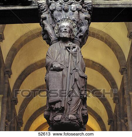 Stock Image - Statue of St. Jakob in cathedral, Cathedral of Santiago de Compostela, La Coruna, Galicia, Spain . Fotosearch