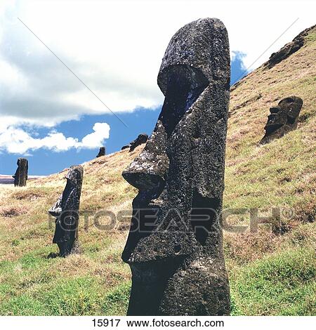 Statues on landscape, Moai Statue, Rano Raraku, Ahu Tongariki, Easter Island, Chile View Large Photo Image Stock Photo - Statues on landscape, Moai Statue, Rano Raraku, Ahu Tongariki, Easter Island, Chile . Fotosearch