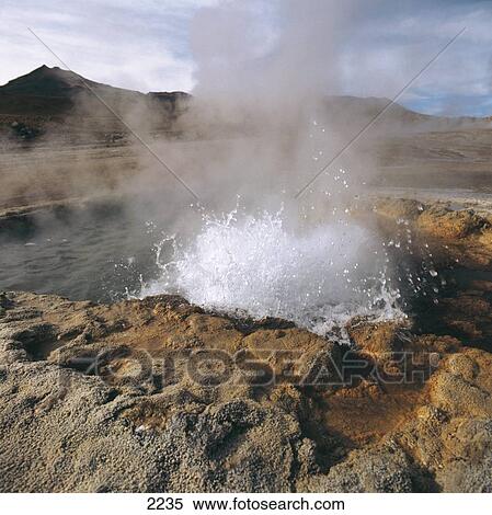 Stock Photography - Steam rises from hot spring, El Tatio, Chile . Fotosearch