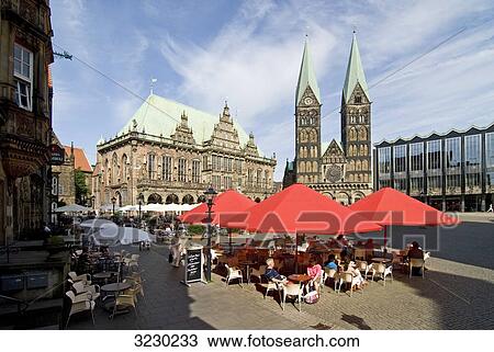 Street cafe on the market square in Bremen, Germany View Large Photo Image Stock Image - Street cafe on the market square in Bremen, Germany . Fotosearch